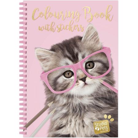 Studio Pets | Kleurboek & stickerboek | 28 katten kleurplaten | 5 stickervellen